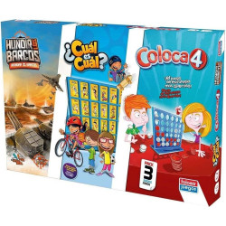 Pack Juegos de Mesa Clásicos - Coloca 4, Hundir los Barcos y Cuál es Cuál - Falomir