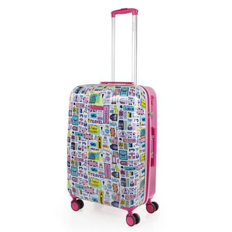 Maleta Mediana Fucsia Skpat London 60L - Rígida 4 Ruedas 360 - Candado TSA - 3 Años Garantía