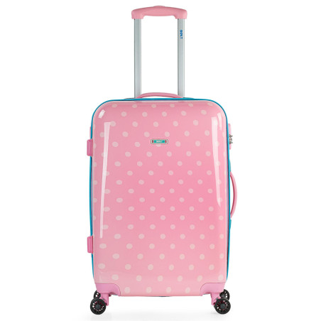 Maleta Mediana Rosa 4 Ruedas 360° con Lunares, Rígida ABS, Candado TSA, 70L, Marca SKPAT