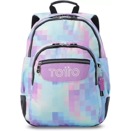 Mochila Escolar Totto Rayol Glitter Pixelly - Doble Compartimento Refuerzos Niña