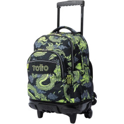 TOTTO Mochila Escolar con Ruedas Dragones Orientales - Dragony, 26.21 L, para PC 14", Negro/Verde