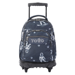 TOTTO Mochila Escolar con Ruedas Estampado Astronautas, 26.21 L, Bolsillo PC 14", Azul