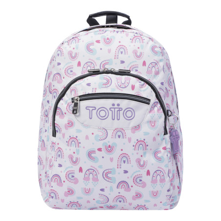 TOTTO Mochila Escolar Adaptable - Modelo Acuareles, Colección Ecole Blanca con Arcoíris Rosas