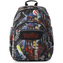 Mochila Escolar Totto Rayol Rally Red - Doble Compartimento Refuerzos Engomados