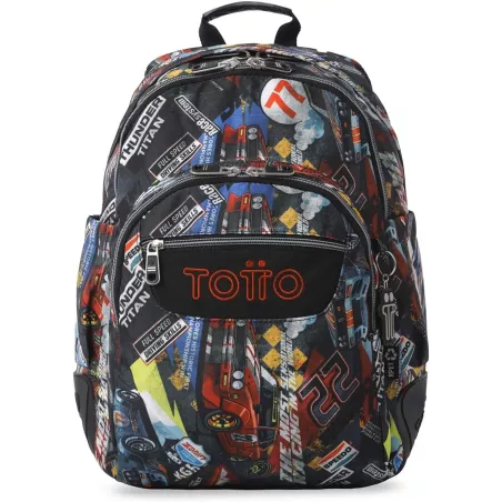 Mochila Escolar Totto Rayol Rally Red - Doble Compartimento Refuerzos Engomados