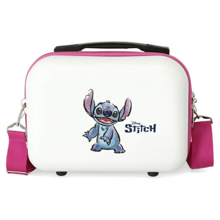 Neceser Stitch colección Adorable Blanco y Rosa: Rígido ABS Ultraligero - Disney Oficial