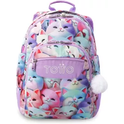 Mochila Escolar Totto Rayol Mewsy 3D - Doble Compartimento Refuerzos Engomados