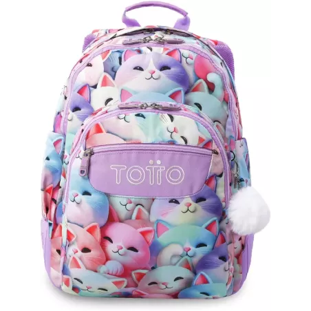 Mochila Escolar Totto Rayol Mewsy 3D - Doble Compartimento Refuerzos Engomados