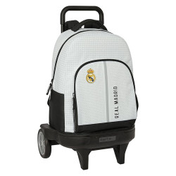 Safta Real Madrid - Mochila con Ruedas, 1ª Equipación 24/25, Gran Capacidad, 32x16x45 cm, Blanco