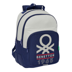 Benetton Mochila Escolar Doble Compartimento Varsity 2024 - Azul/Gris - 20L - Resistente Safta