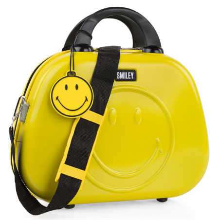 Neceser de viaje rígido Smiley Originals amarillo con asa bandolera y adaptable a trolley