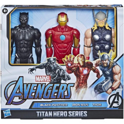 Pack 3 Figuras Marvel Titan Hero Series: Black Panther, Iron Man y Thor – 30 cm – Niños 4+