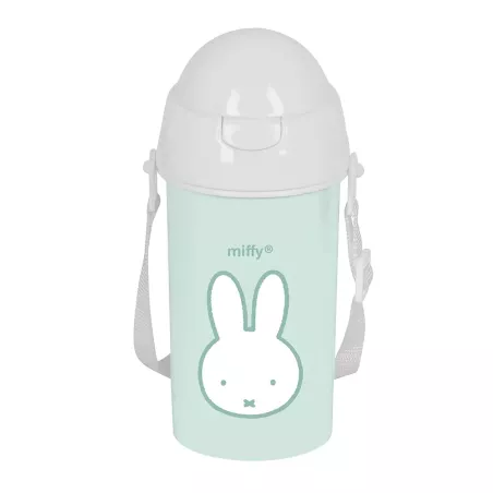 Botella Miffy Menta 500ml con Apertura Automática y Pajita - Safta