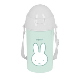 Botella Miffy Menta 500ml con Apertura Automática y Pajita - Safta