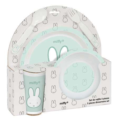 Set de Platos y Cubiertos Miffy Menta para Bebé - Alta Calidad y Diseño Encantador