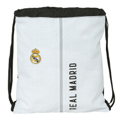 Real Madrid Mochila Saco Plano 1ª Equipación 24/25 - Safta, 35x40 cm, Blanco/Gris