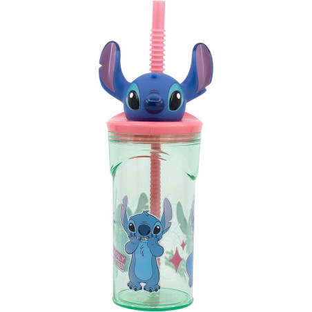 Vaso Infantil 3D Stitch 360 ml Reutilizable con Pajita y Tapa Niños 3+ Marca Stor