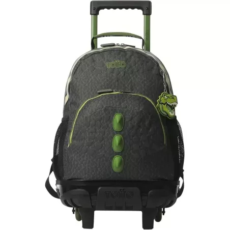 Mochila Escolar Ruedas TOTTO Dinoland 23L Verde Bolsillos