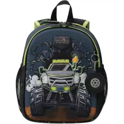 Mochila Infantil TOTTO Monster Truck 8L Negra 2 Compartimentos