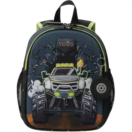 Mochila Infantil TOTTO Monster Truck 8L Negra 2 Compartimentos