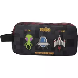 Estuche Escolar Grande TOTTO Digibot Negro Rojo 23x12x9 cm