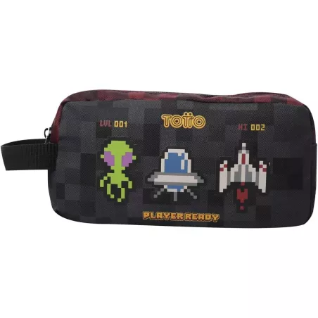 Estuche Escolar Grande TOTTO Digibot Negro Rojo 23x12x9 cm