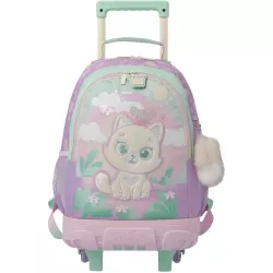 Mochila Escolar Ruedas Queen Cat 23L Rosa Pastel TOTTO