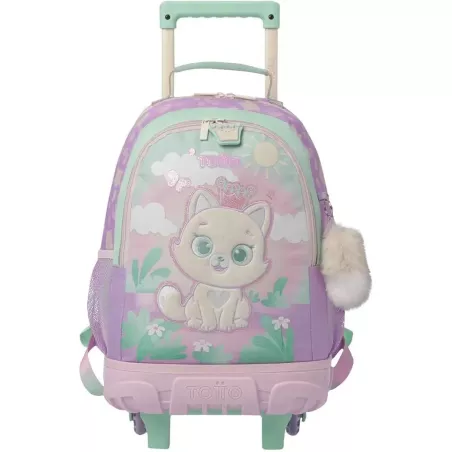 Mochila Escolar Ruedas Queen Cat 23L Rosa Pastel TOTTO