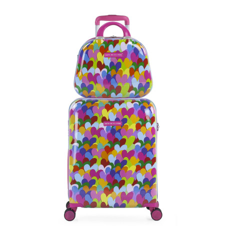 Maleta Cabina y Neceser Agatha Ruiz de la Prada Corazones: ABS Rígido - 4 RUEDAS 360 - Candado TSA